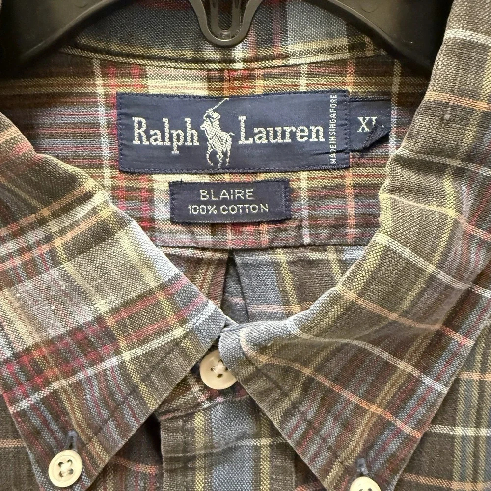 Ralph‎ Lauren Short Sleeve Button Up Shirt Men's XL Multicolor Plaid Polo Logo